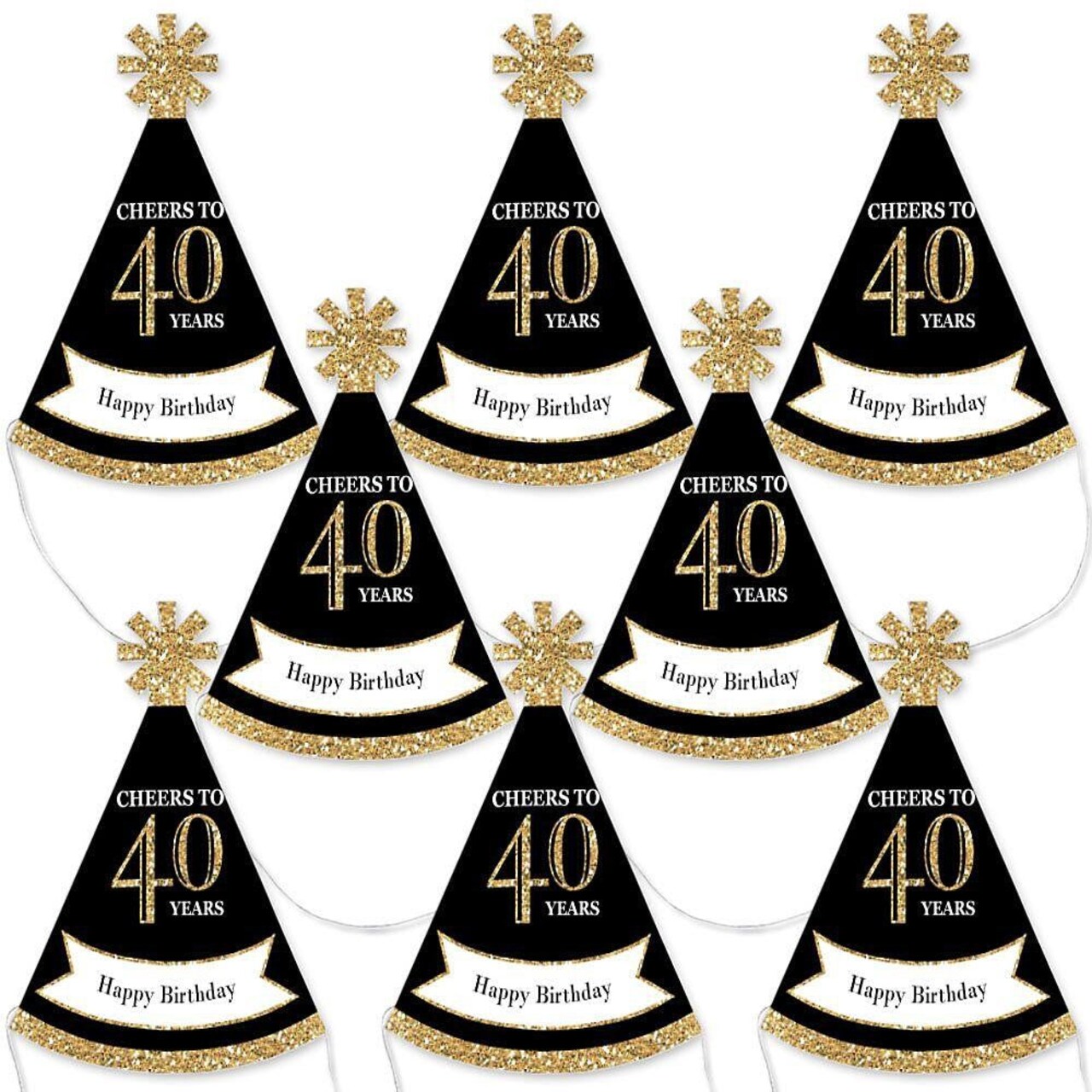 Big Dot of Happiness Adult 40th Birthday - Gold - Mini Cone Birthday Party Hats - Small Little Party Hats - Set of 8